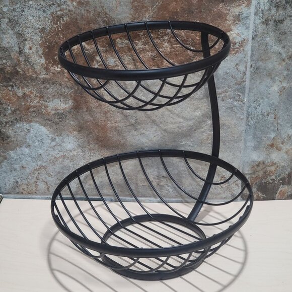 Black Metal 2 Tier Fruit Vegetable Basket Bowl Display Stand - Picture 11 of 11